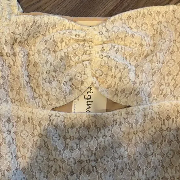 b.original Lace Bodysuit Medium Ivory Sweetheart Neck Boho Cottagecore Top - Picture 3 of 7